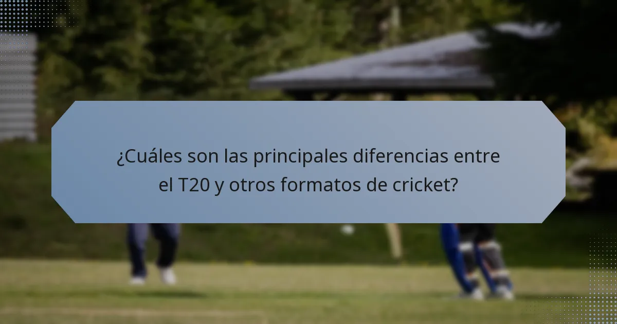 ¿Cuáles son las principales diferencias entre el T20 y otros formatos de cricket?