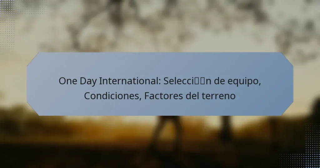 One Day International: Selección de equipo, Condiciones, Factores del terreno