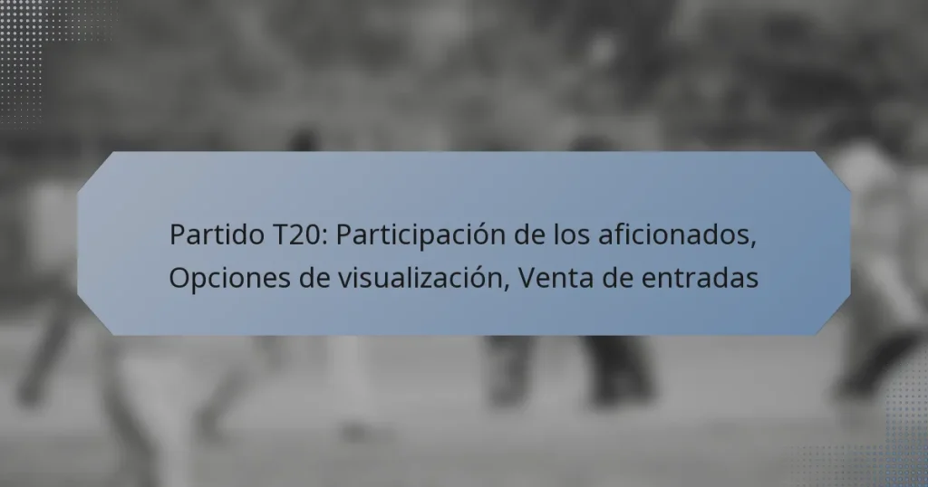Partido T20: Participación de los aficionados, Opciones de visualización, Venta de entradas
